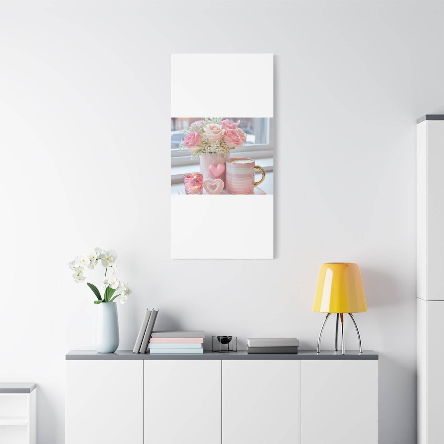 Pink Rose Bouquet with Mug Canvas