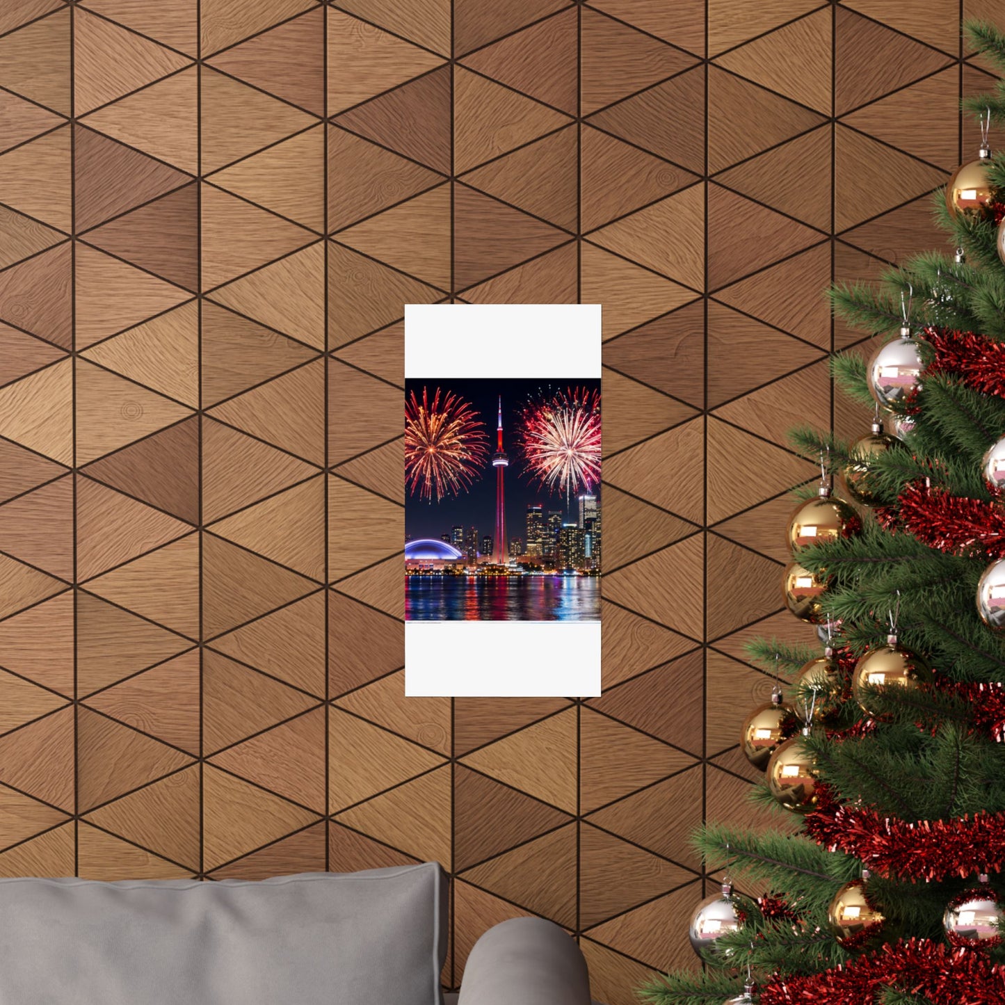 CN Tower Fireworks Matte Vertical Poster — Toronto Skyline Night Celebration Wall Art