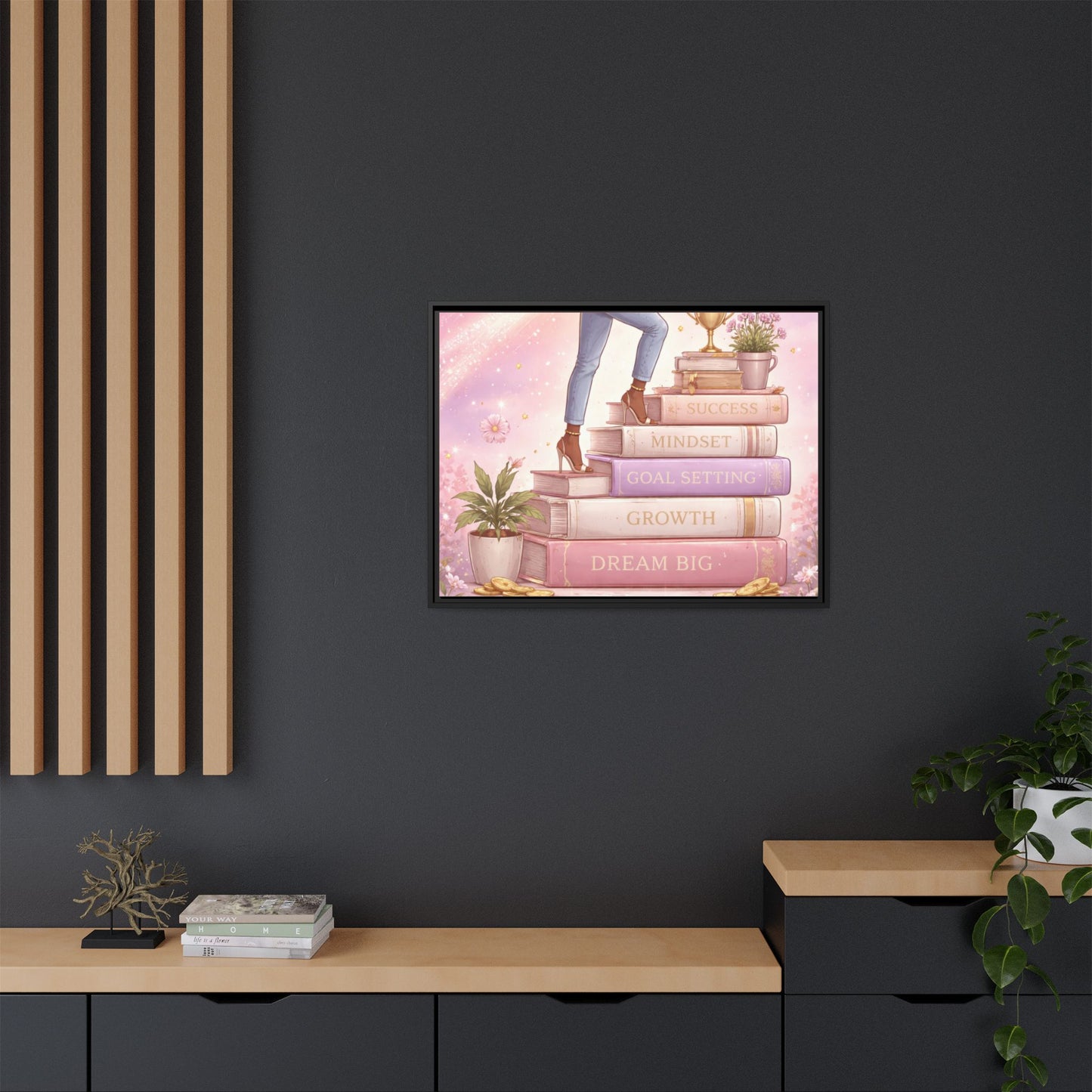Dream Big Wall Art — Motivational Stacked Books Framed Canvas