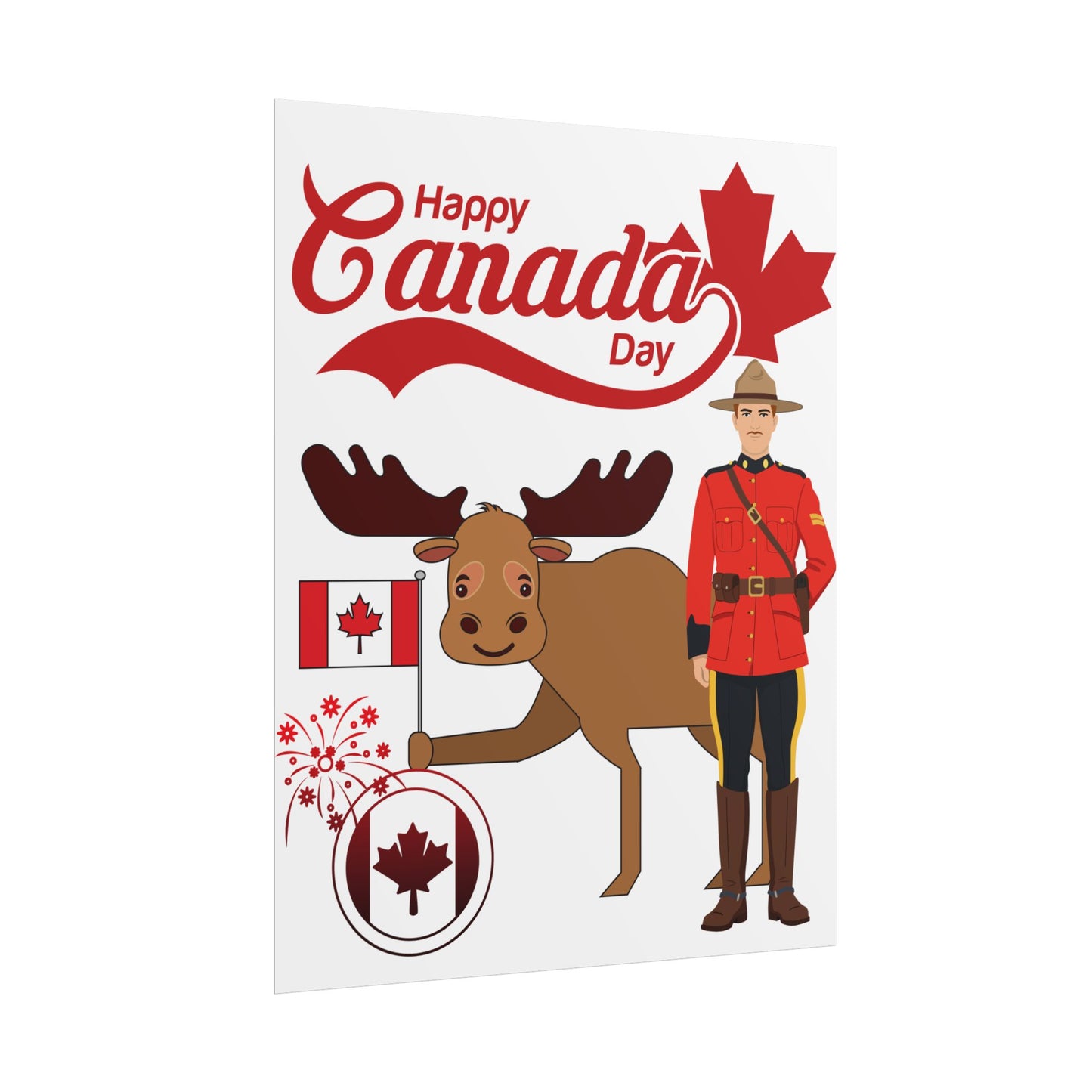 Canada Day Poster - Happy Canada Day Moose & Mountie Rolled Poster
