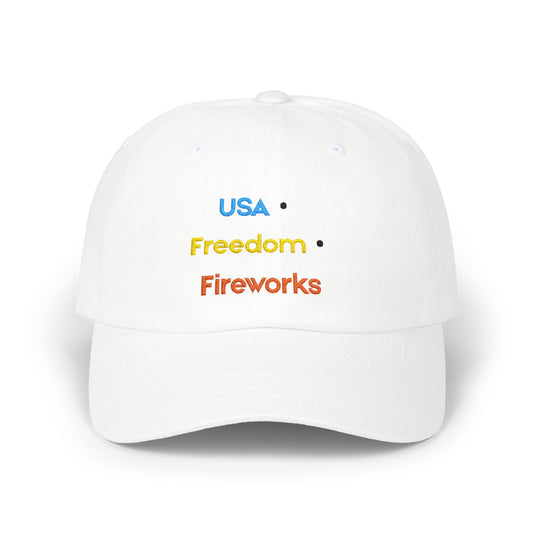 USA Freedom Fireworks Classic Dad Cap | Patriotic Embroidered Hat