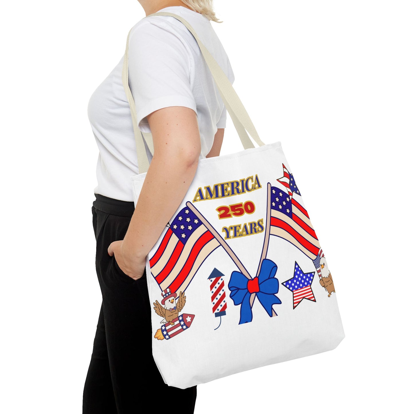 America 250 Years Flag Crossed Flags Patriotic Tote Bag | Independence Day