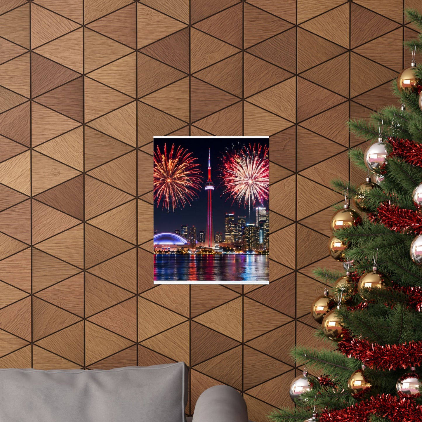 CN Tower Fireworks Matte Vertical Poster — Toronto Skyline Night Celebration Wall Art