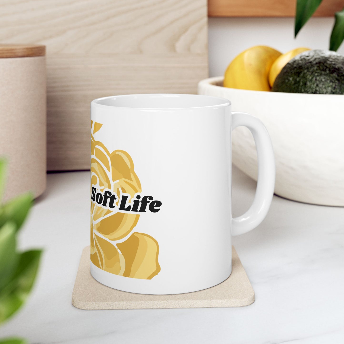 Mom Life, Soft Life Ceramic Mug — Floral Yellow 11oz/15oz