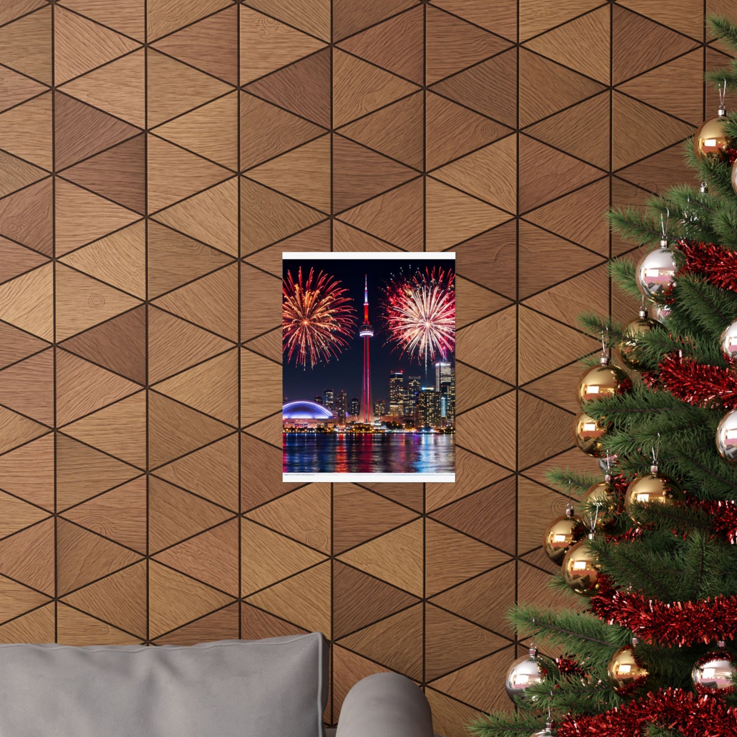 CN Tower Fireworks Matte Vertical Poster — Toronto Skyline Night Celebration Wall Art