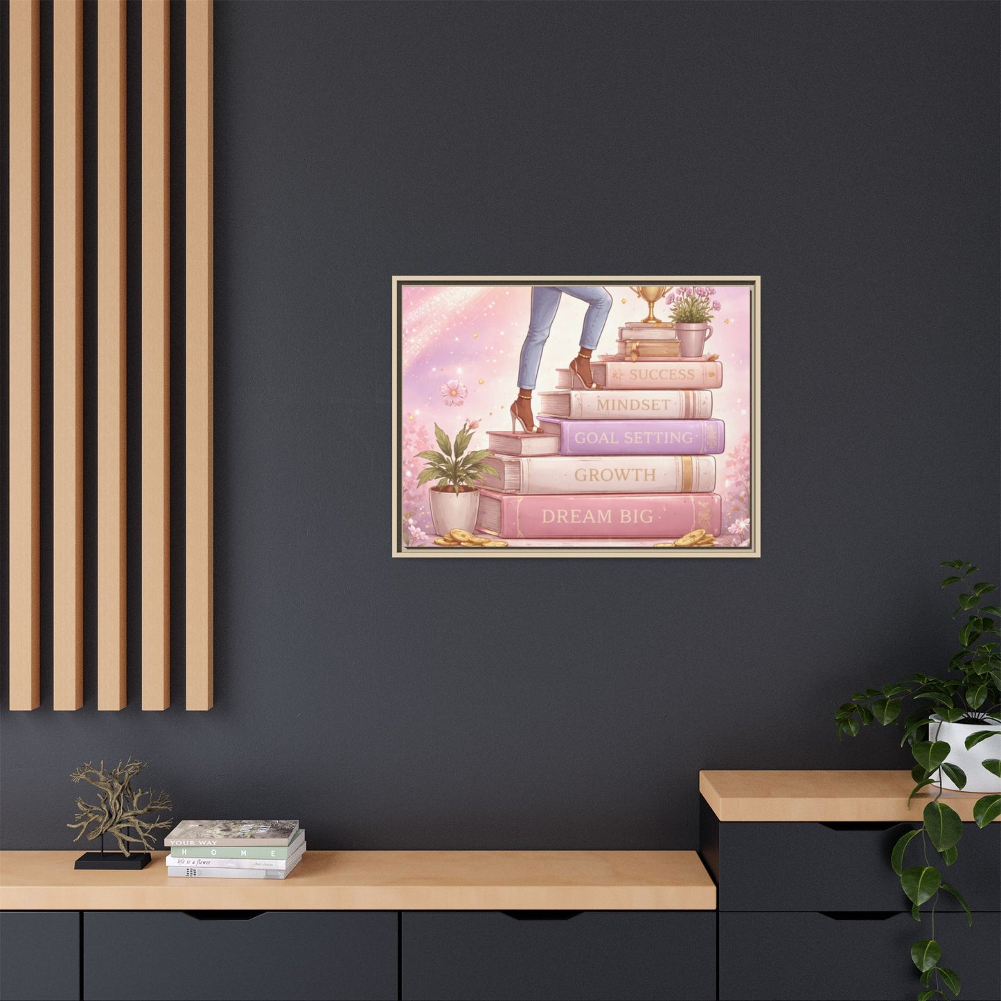 Dream Big Wall Art — Motivational Stacked Books Framed Canvas