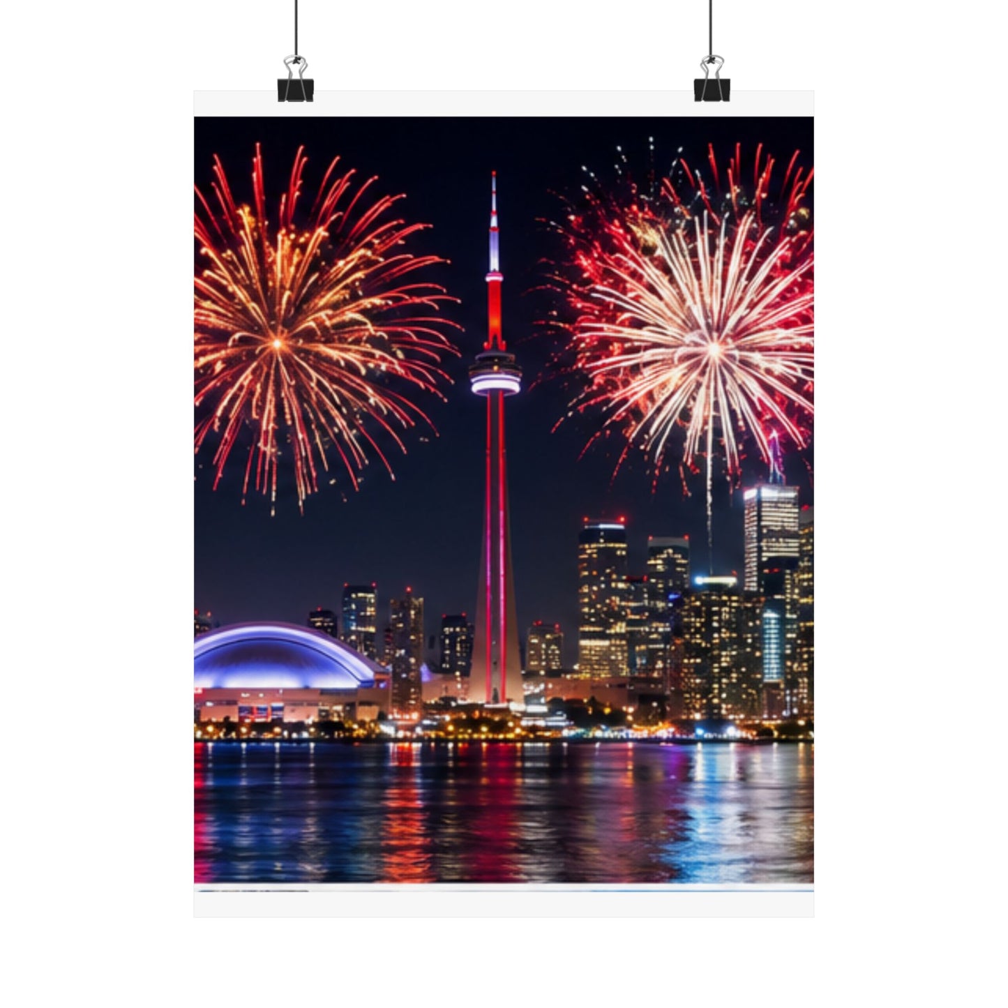 CN Tower Fireworks Matte Vertical Poster — Toronto Skyline Night Celebration Wall Art