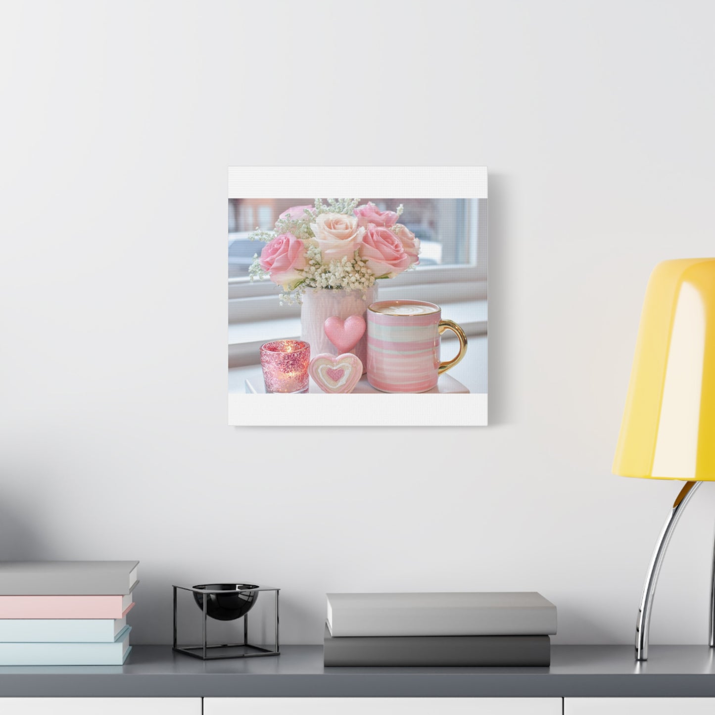 Pink Rose Bouquet with Mug Canvas