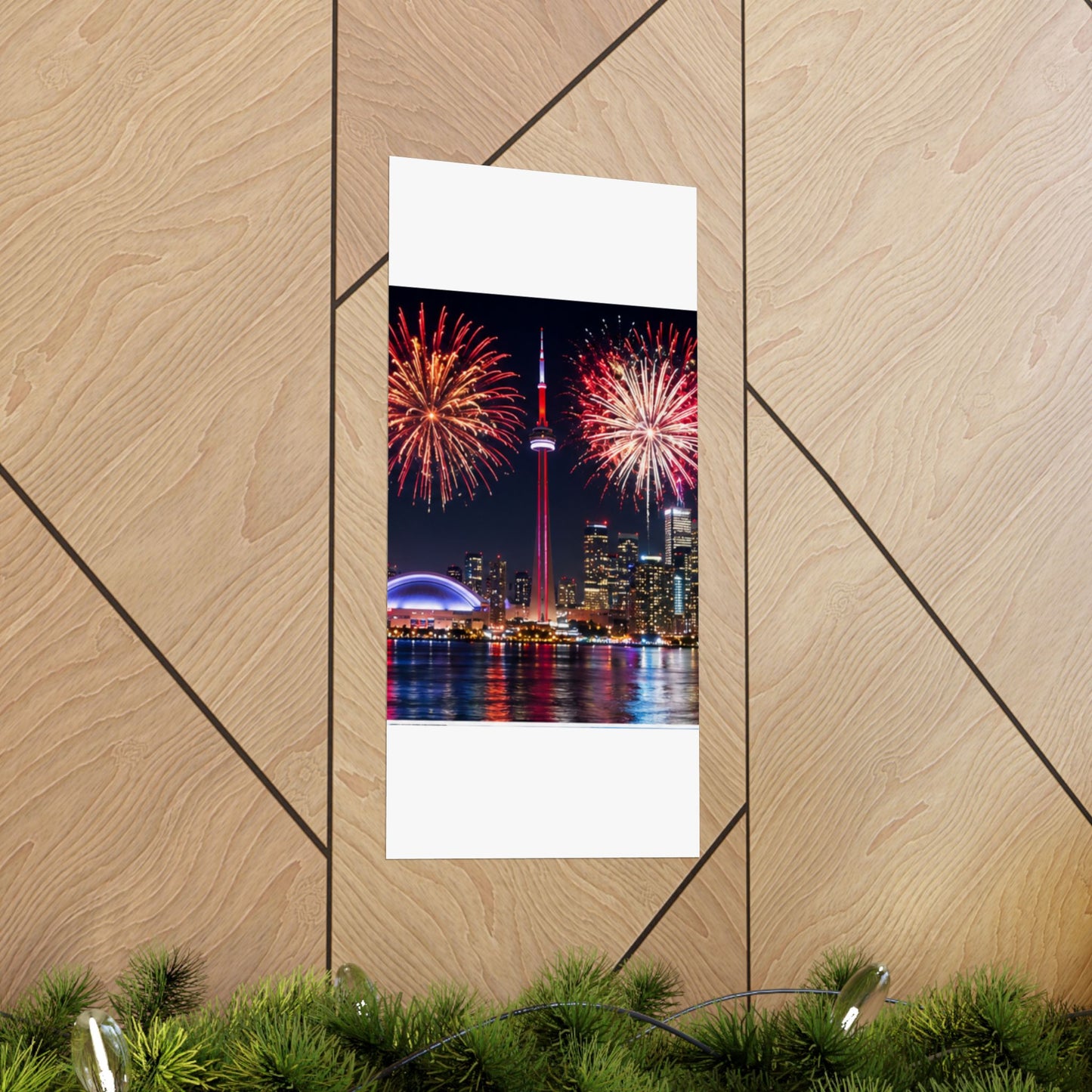 CN Tower Fireworks Matte Vertical Poster — Toronto Skyline Night Celebration Wall Art