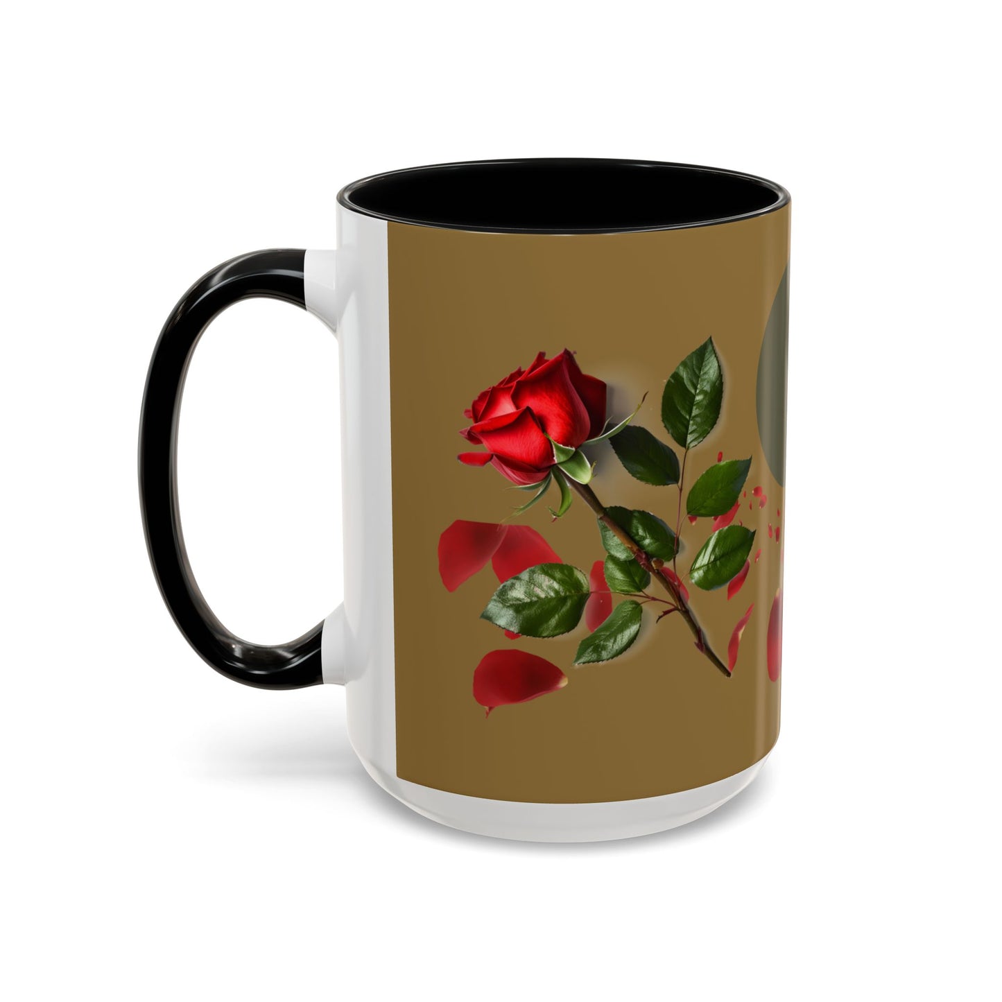 Red Rose Petals Coffee Mug  Accent Black Handle Interior,