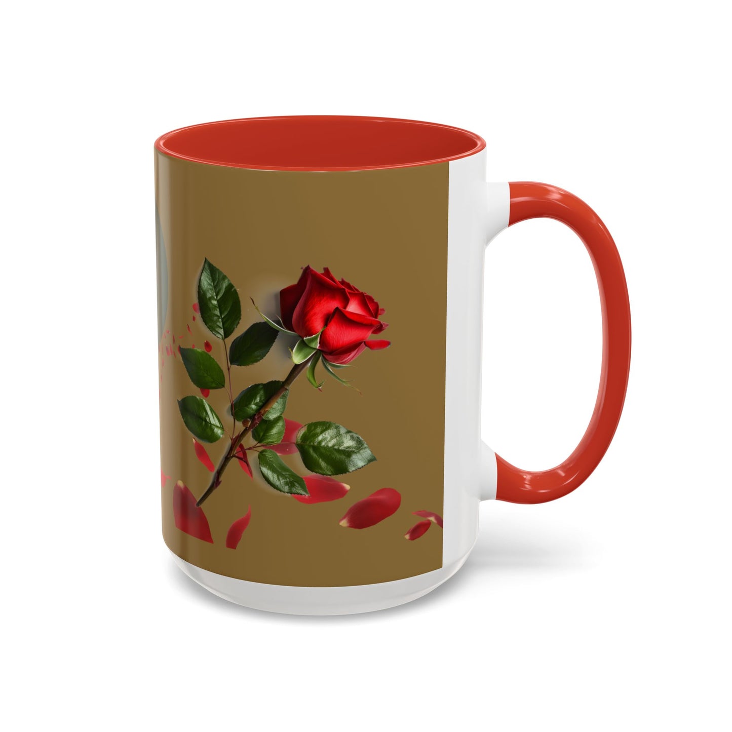 Red Rose Petals Coffee Mug  Accent Black Handle Interior,