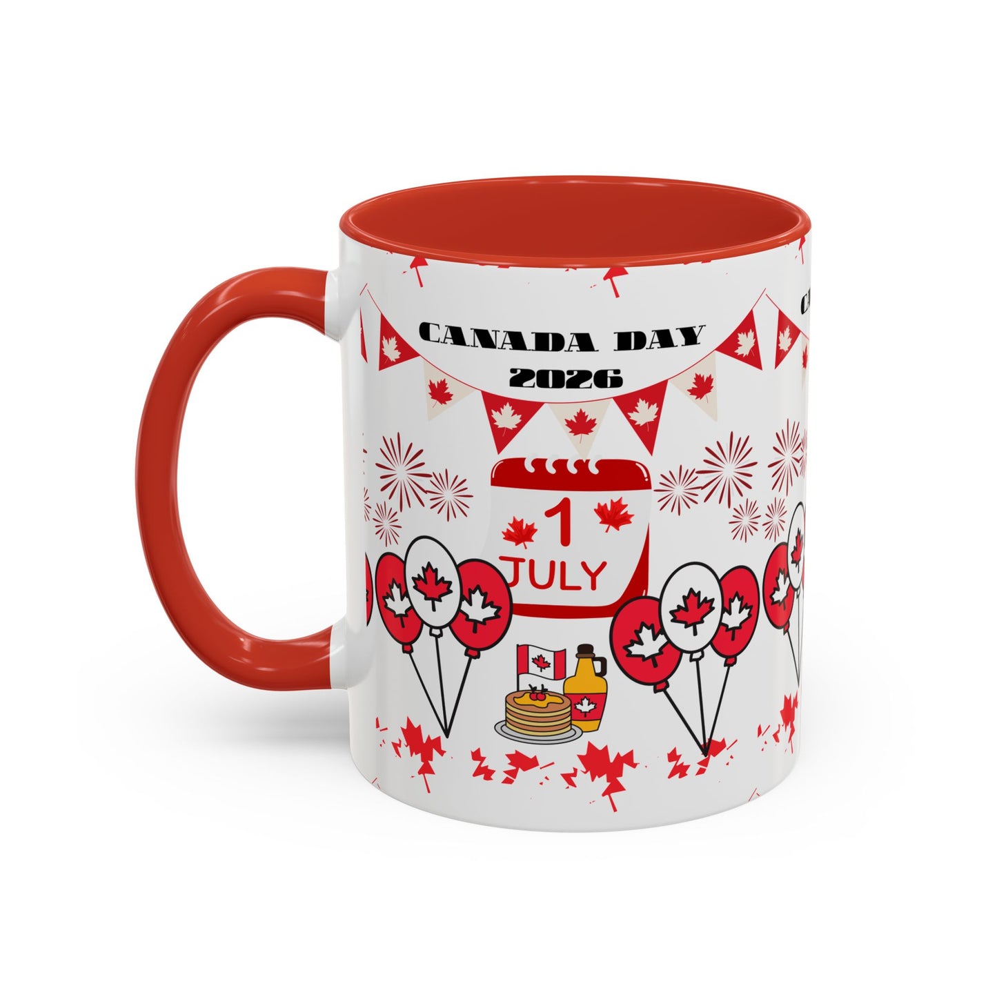 Canada Day Coffee Mug - 1 July 2026 Red Maple Balloon Accent Mug