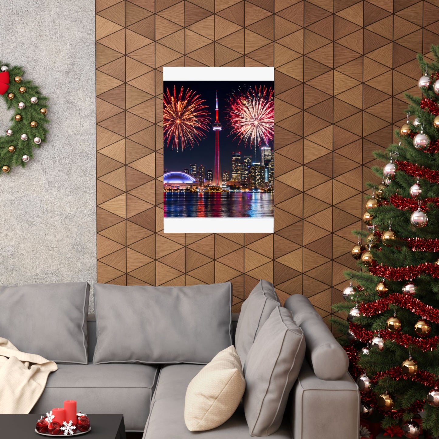 CN Tower Fireworks Matte Vertical Poster — Toronto Skyline Night Celebration Wall Art