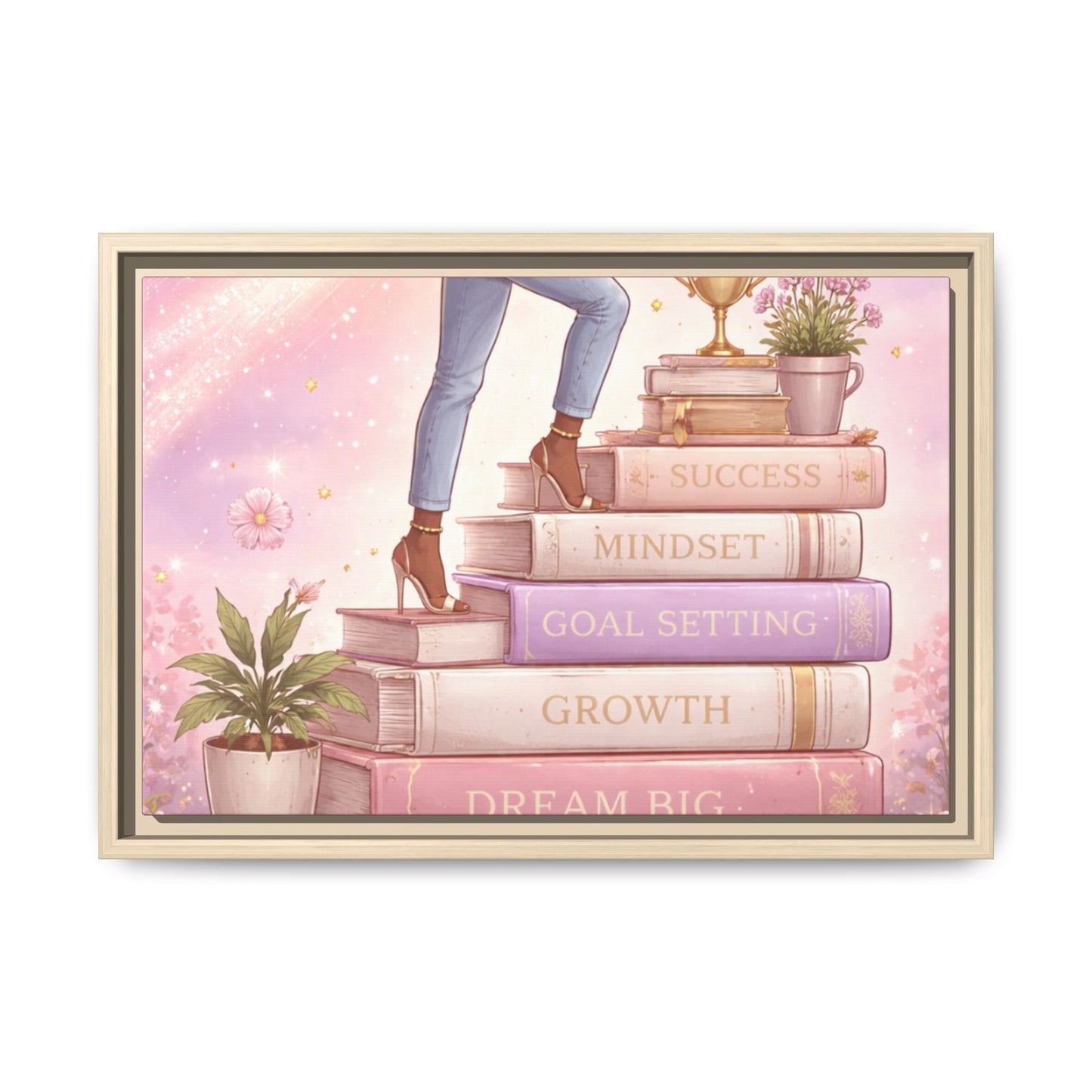 Dream Big Wall Art — Motivational Stacked Books Framed Canvas