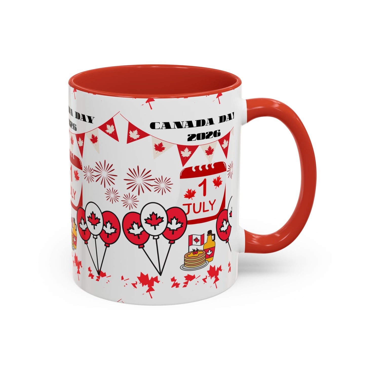 Canada Day Coffee Mug - 1 July 2026 Red Maple Balloon Accent Mug