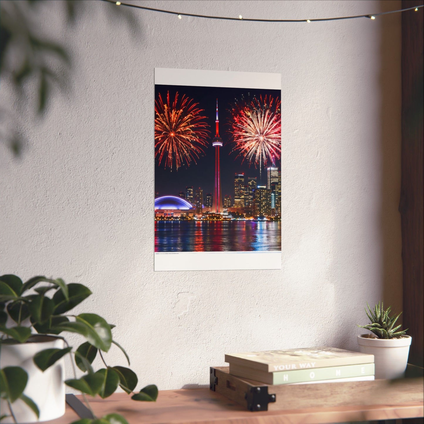CN Tower Fireworks Matte Vertical Poster — Toronto Skyline Night Celebration Wall Art