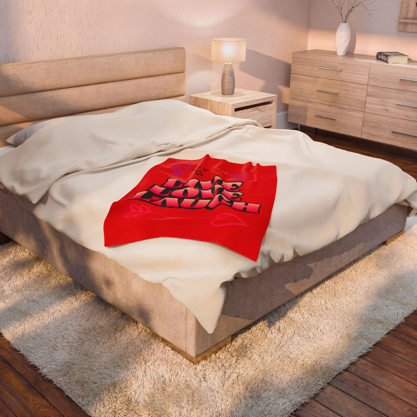 Live Love Laugh Velveteen Plush Blanket — Cozy Red Inspirational Throw for Home & Gifts