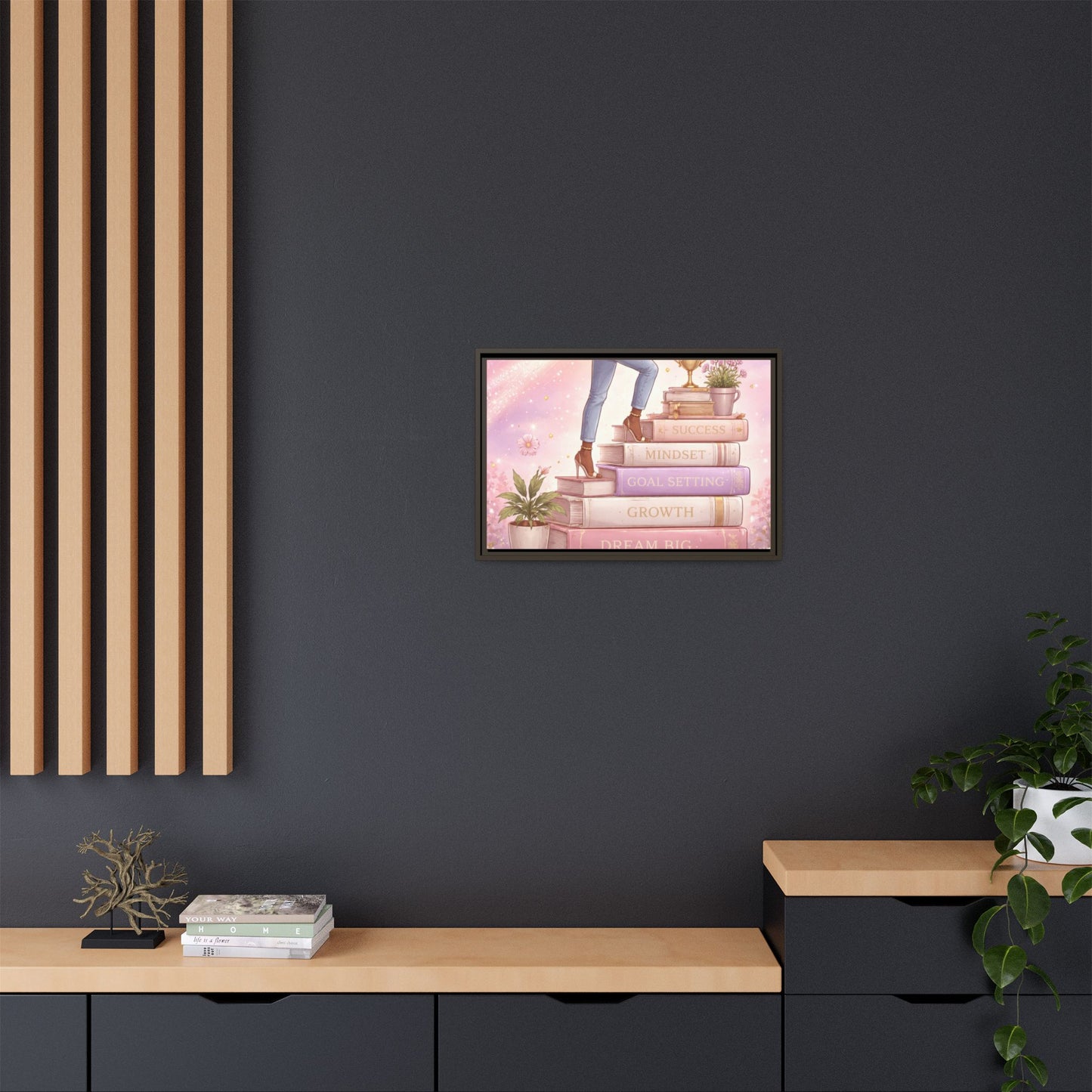 Dream Big Wall Art — Motivational Stacked Books Framed Canvas
