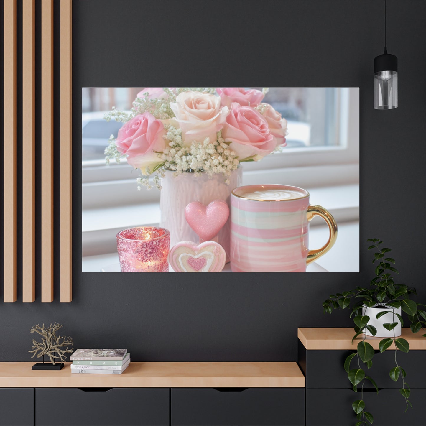 Pink Rose Bouquet with Mug Canvas
