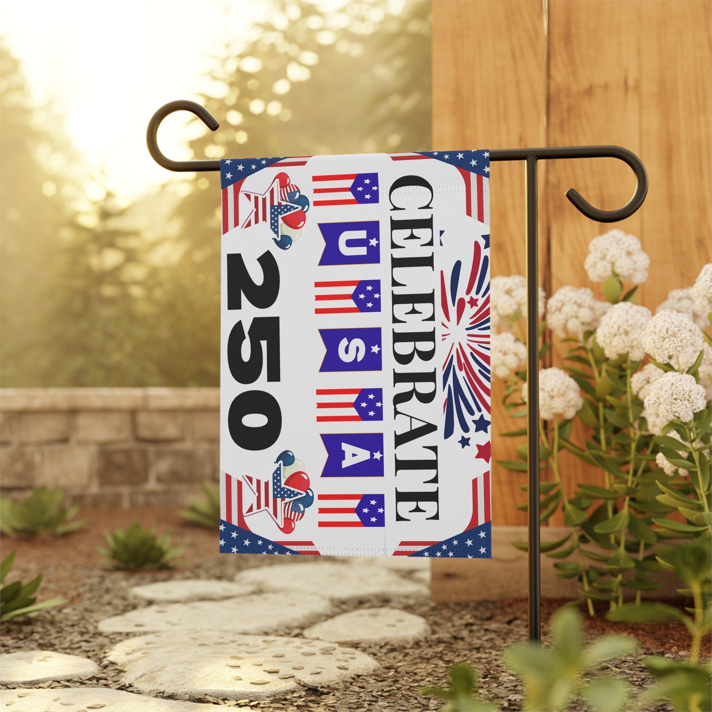 Celebrate USA 250 Garden Flag | Patriotic Garden Banner, 4th of July Outdoor Decor