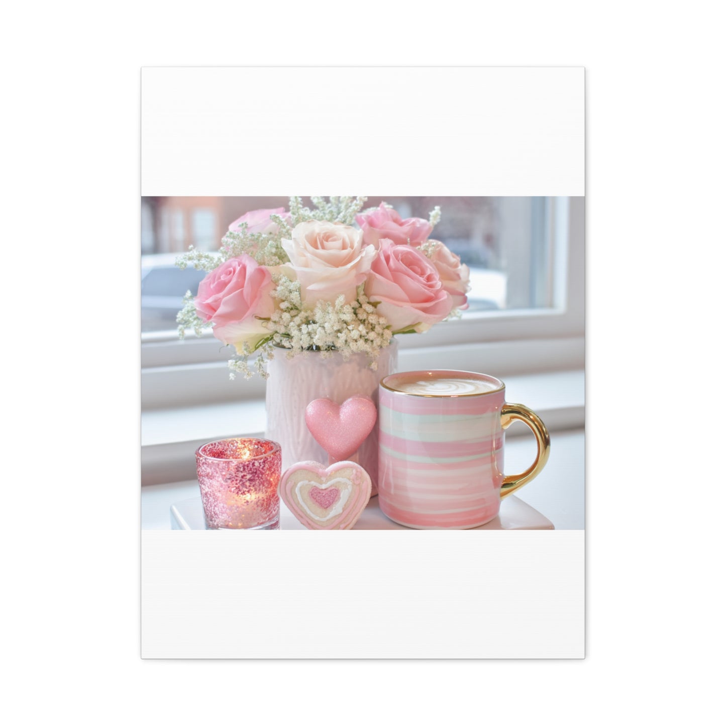 Pink Rose Bouquet with Mug Canvas