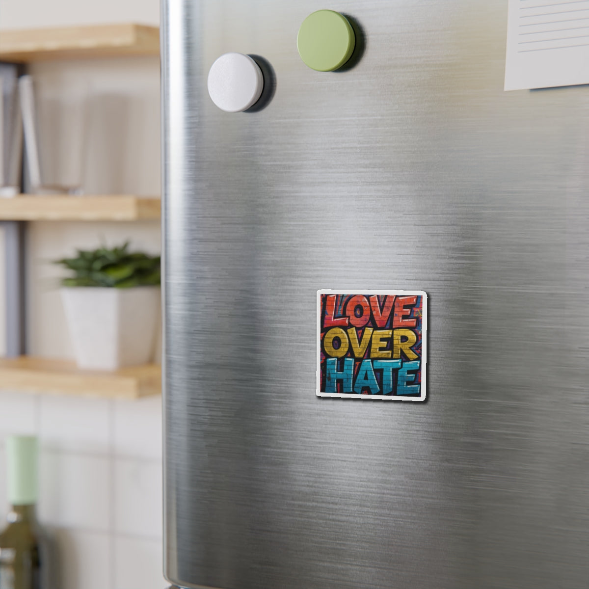 Love Over Hate Die-Cut Magnet — Inspirational Heart Sticker Magnet