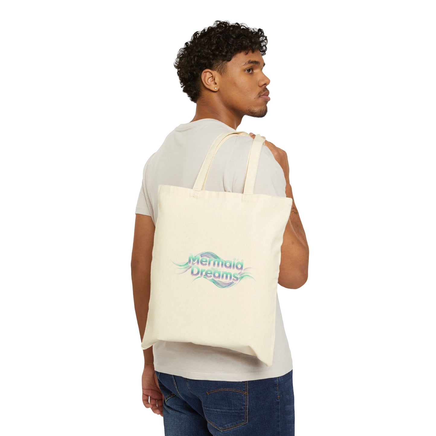 Mermaid Dreams Tote | iridescent text, pearly word accent
