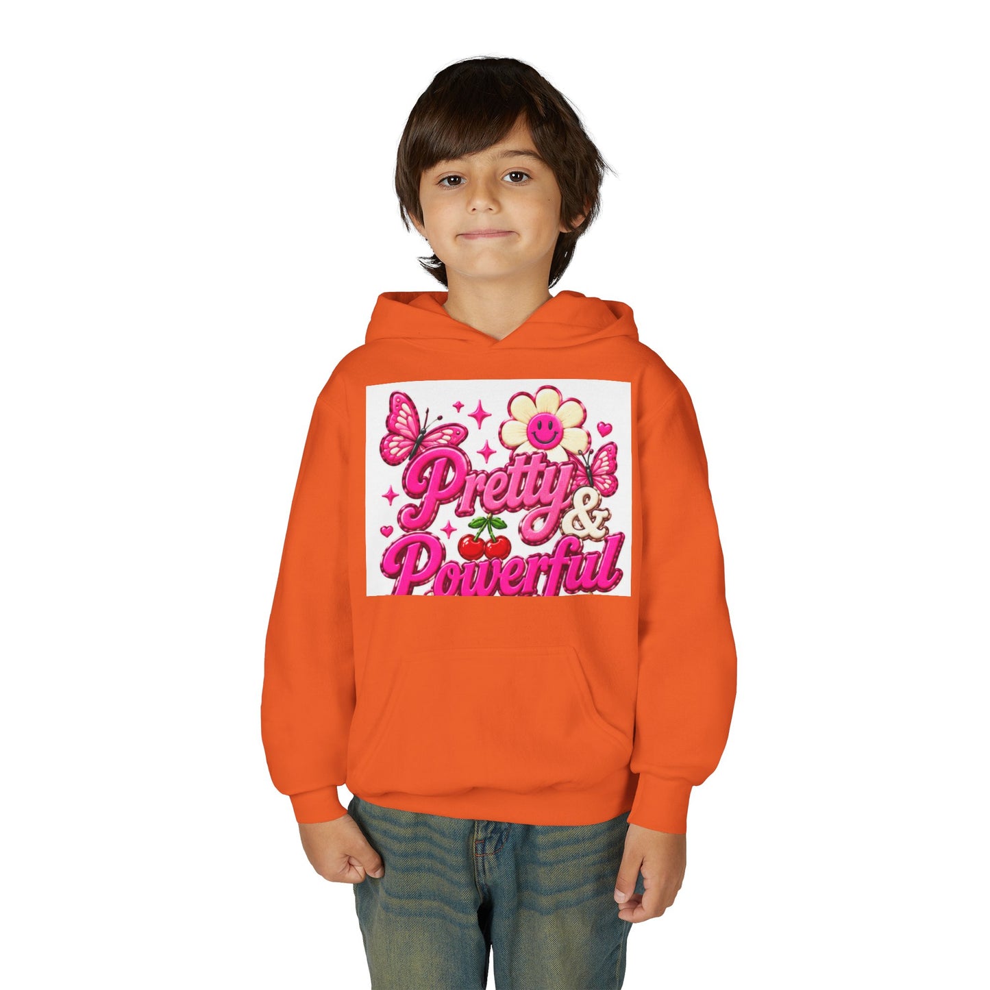 Pretty & Powerful Youth Hoodie | Pink Flower Butterfly Design