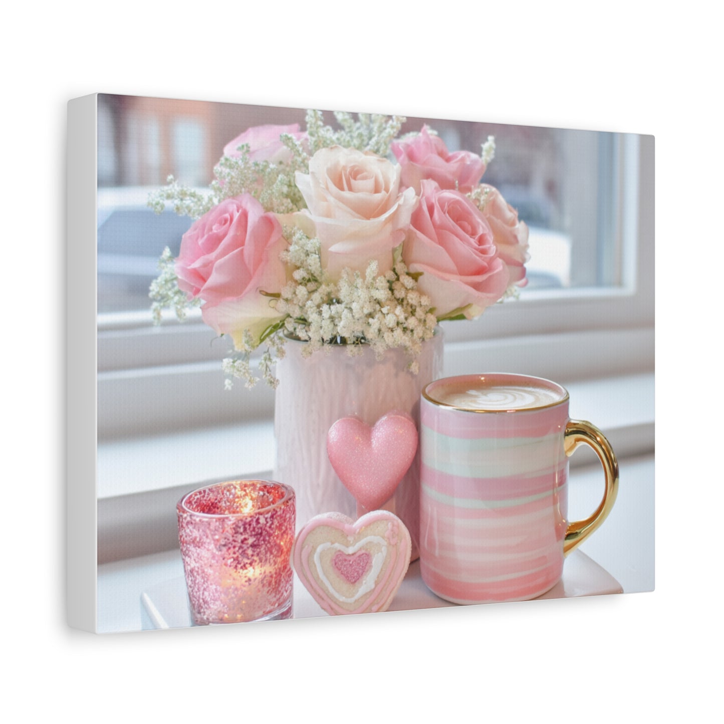 Pink Rose Bouquet with Mug Canvas