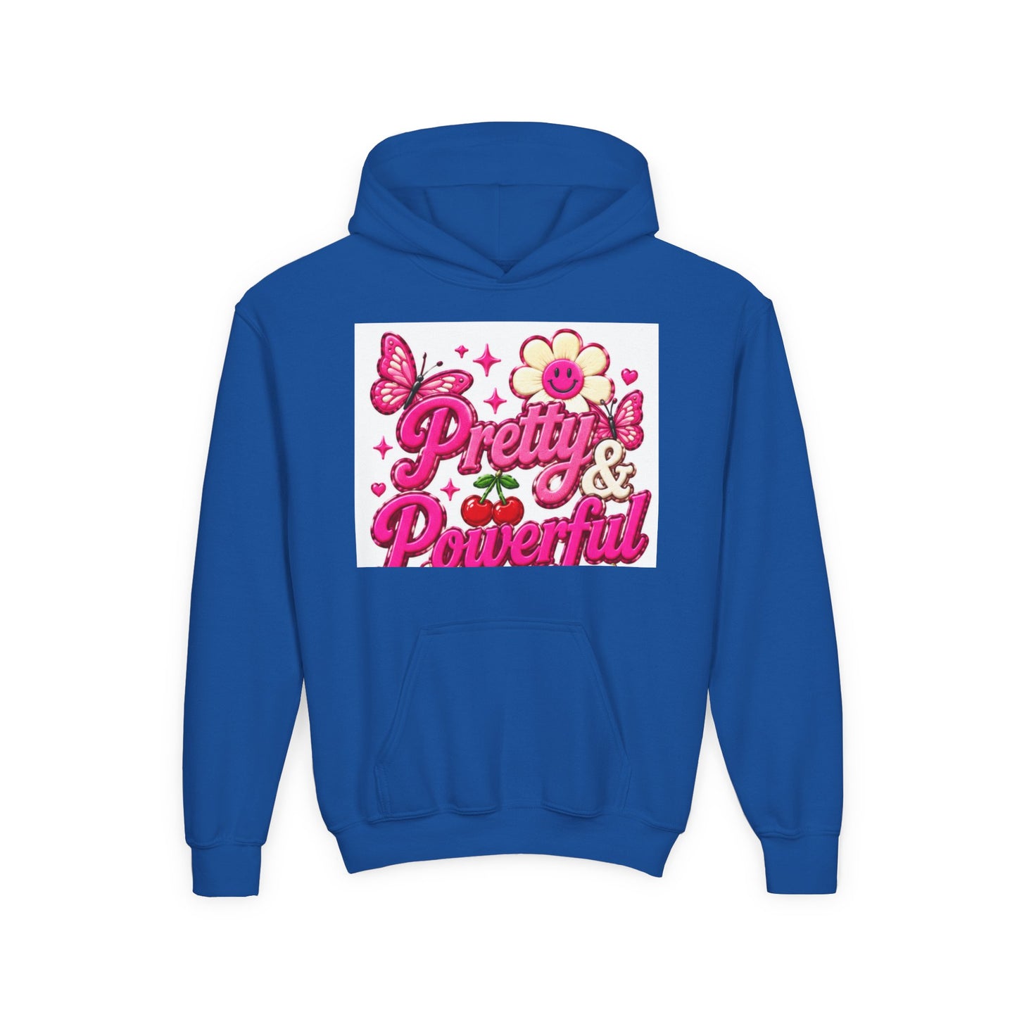 Pretty & Powerful Youth Hoodie | Pink Flower Butterfly Design