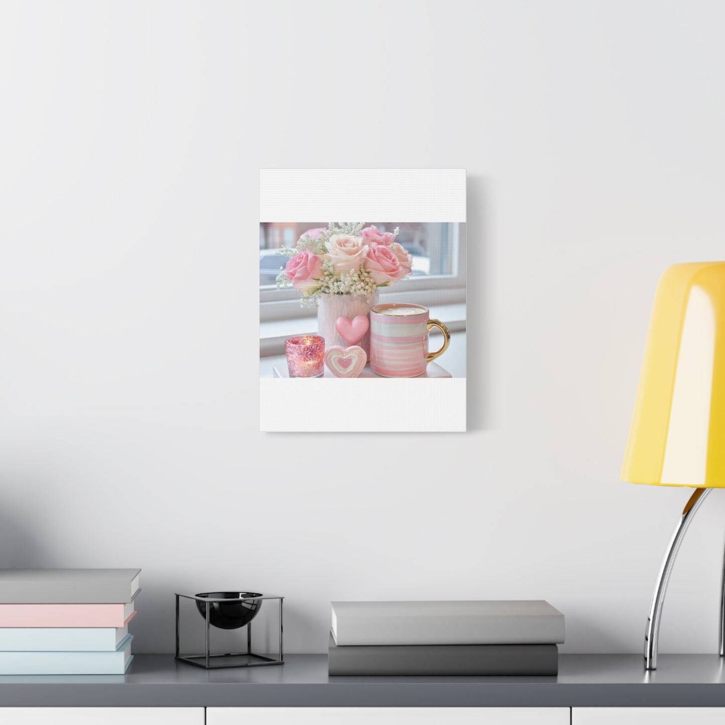 Pink Rose Bouquet with Mug Canvas