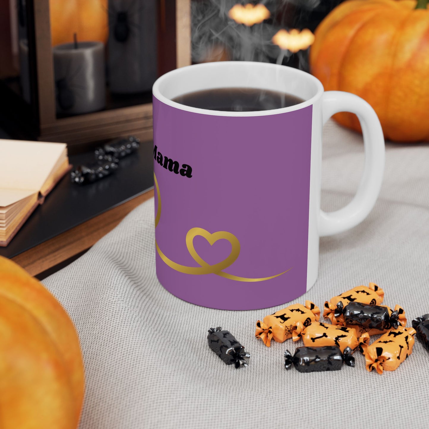 Blessed Mama Ceramic Mug — Purple & Gold Heart Coffee Cup (11oz, 15oz)