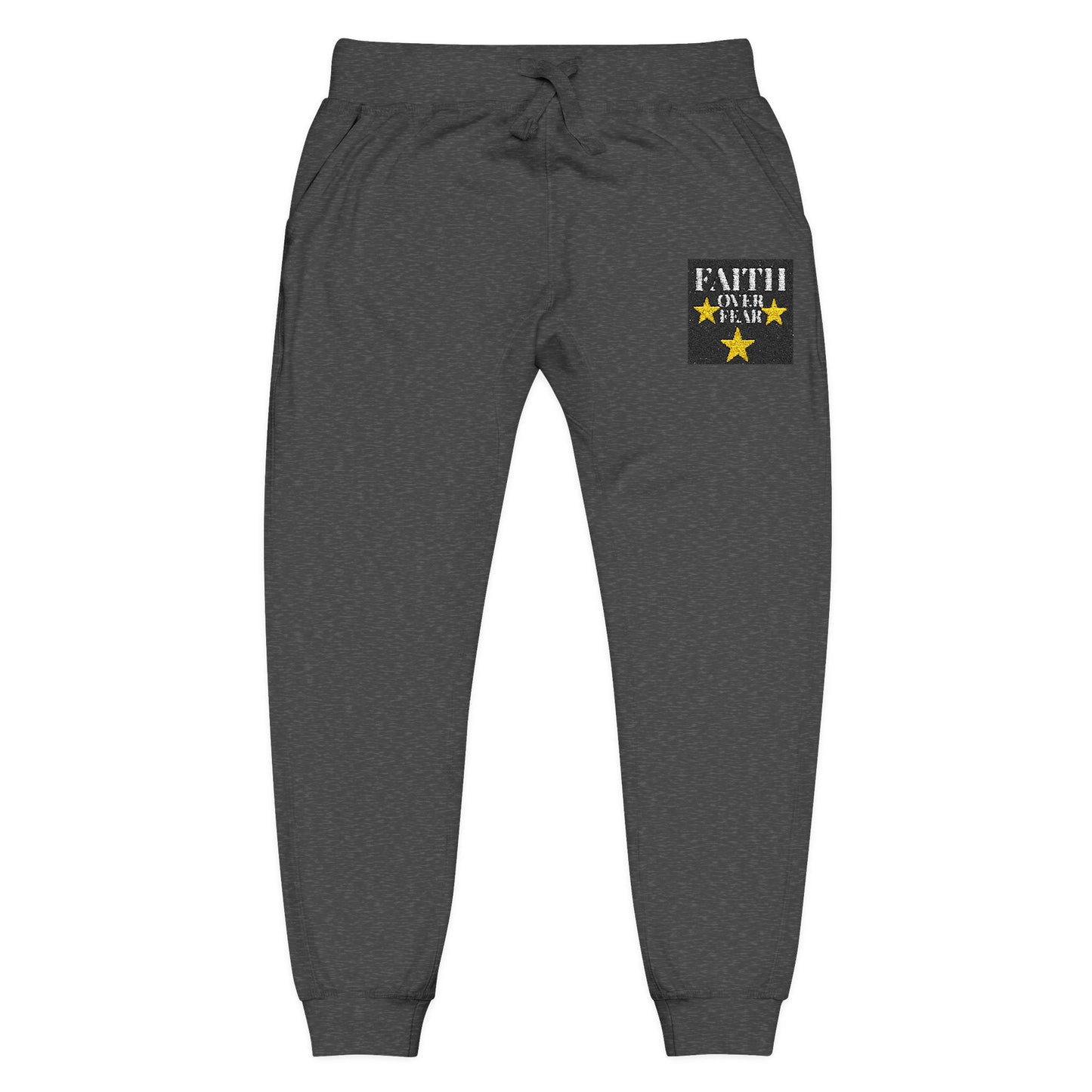 Embroidered Star Patch Sweatpants — White Fleece Joggers