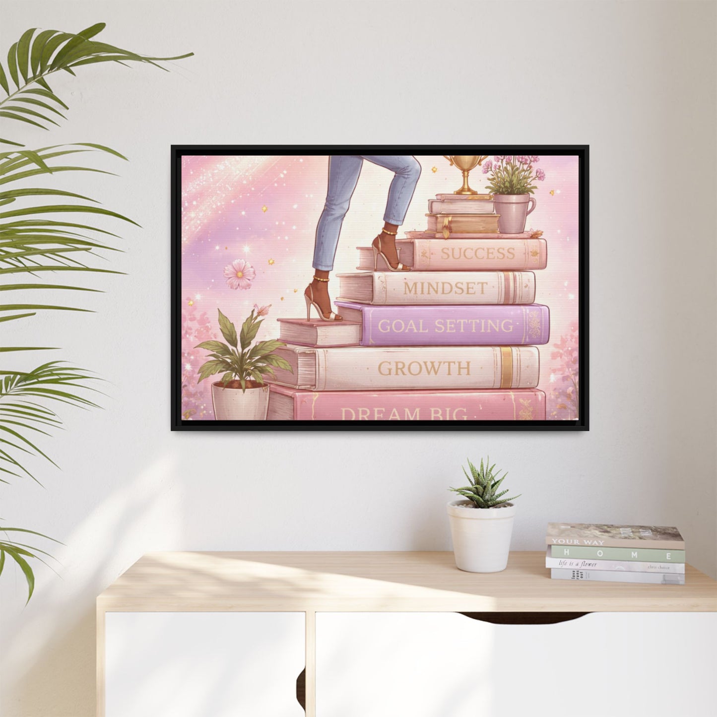 Dream Big Wall Art — Motivational Stacked Books Framed Canvas