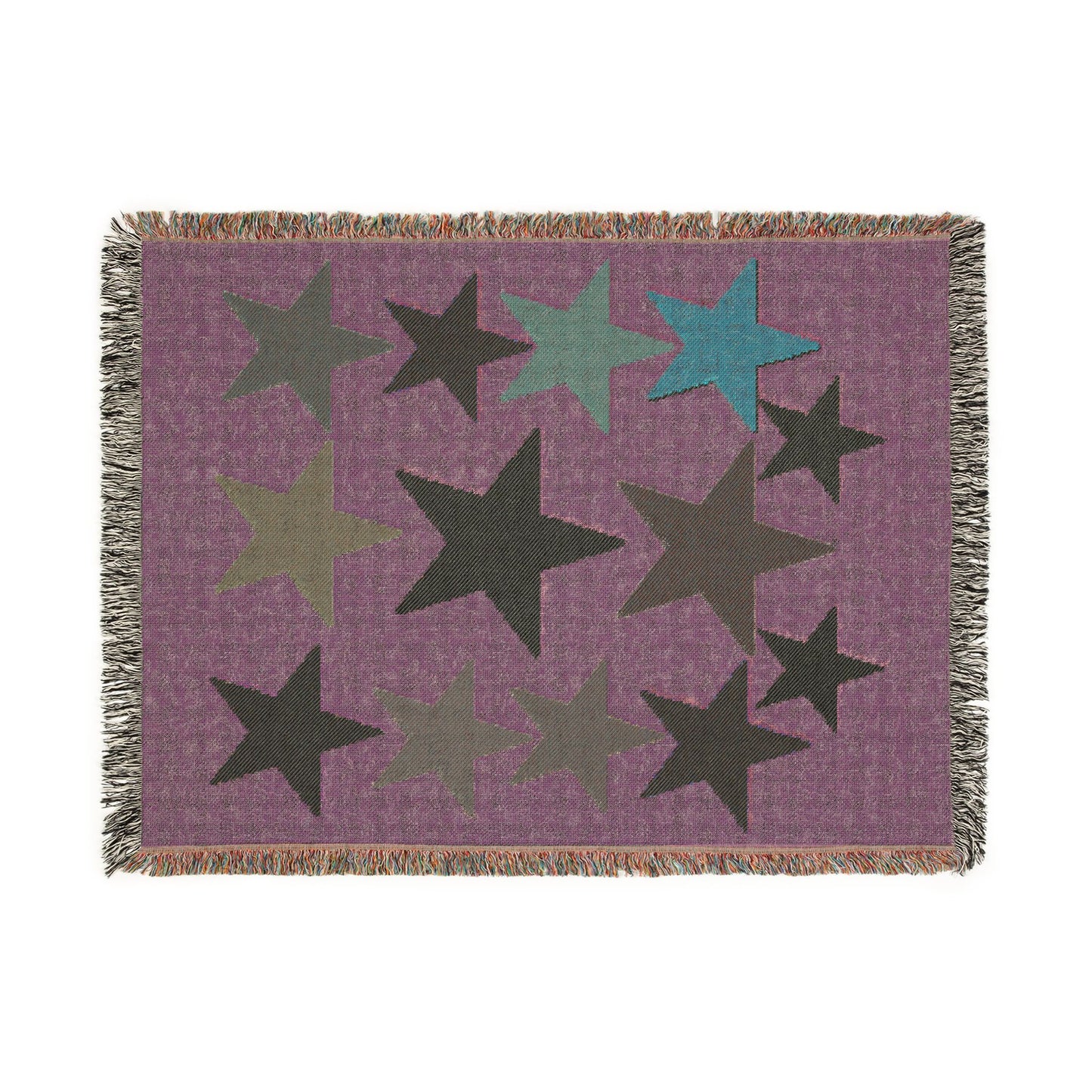 Multicolor Star Pattern Woven Blanket | Retro Celestial Throw
