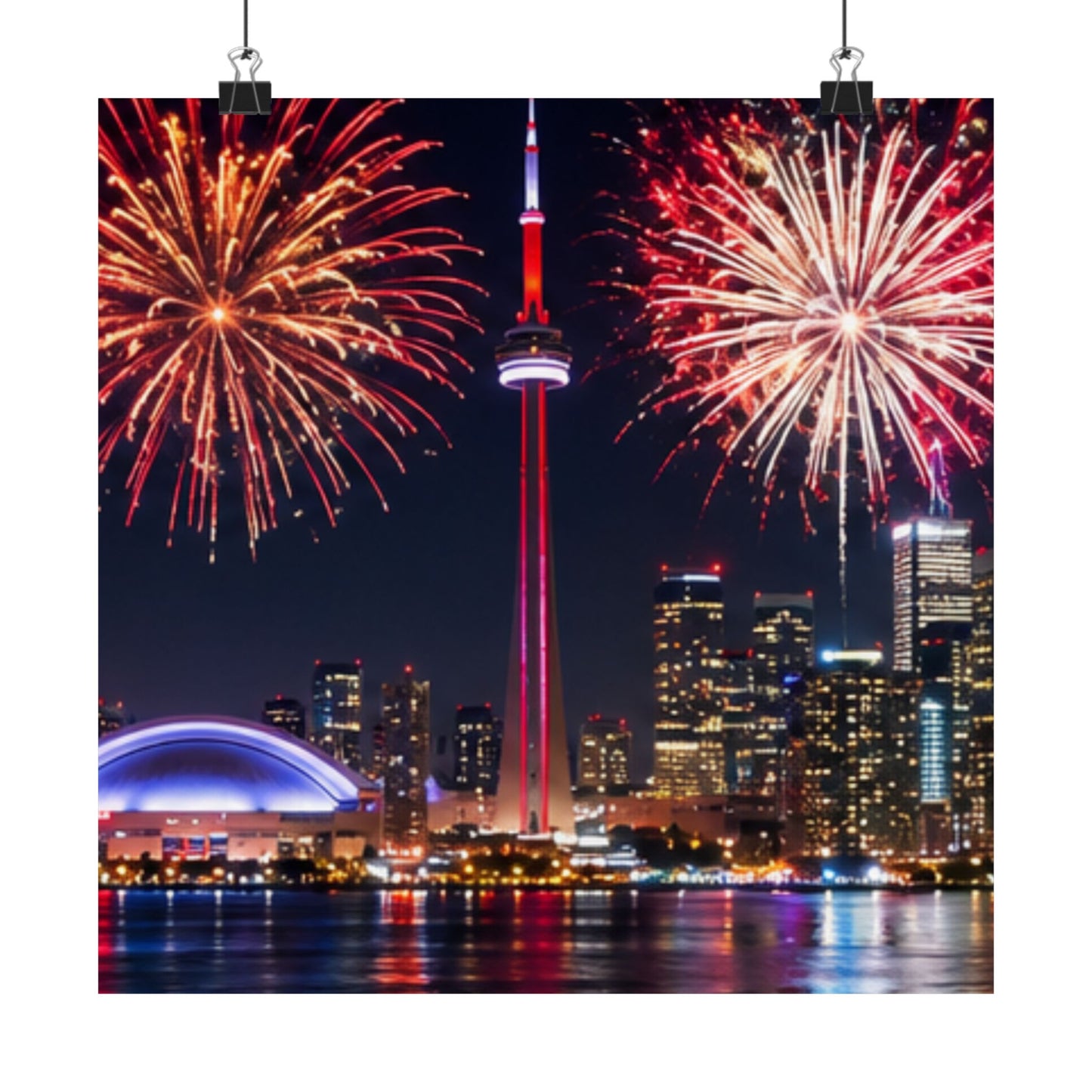 CN Tower Fireworks Matte Vertical Poster — Toronto Skyline Night Celebration Wall Art