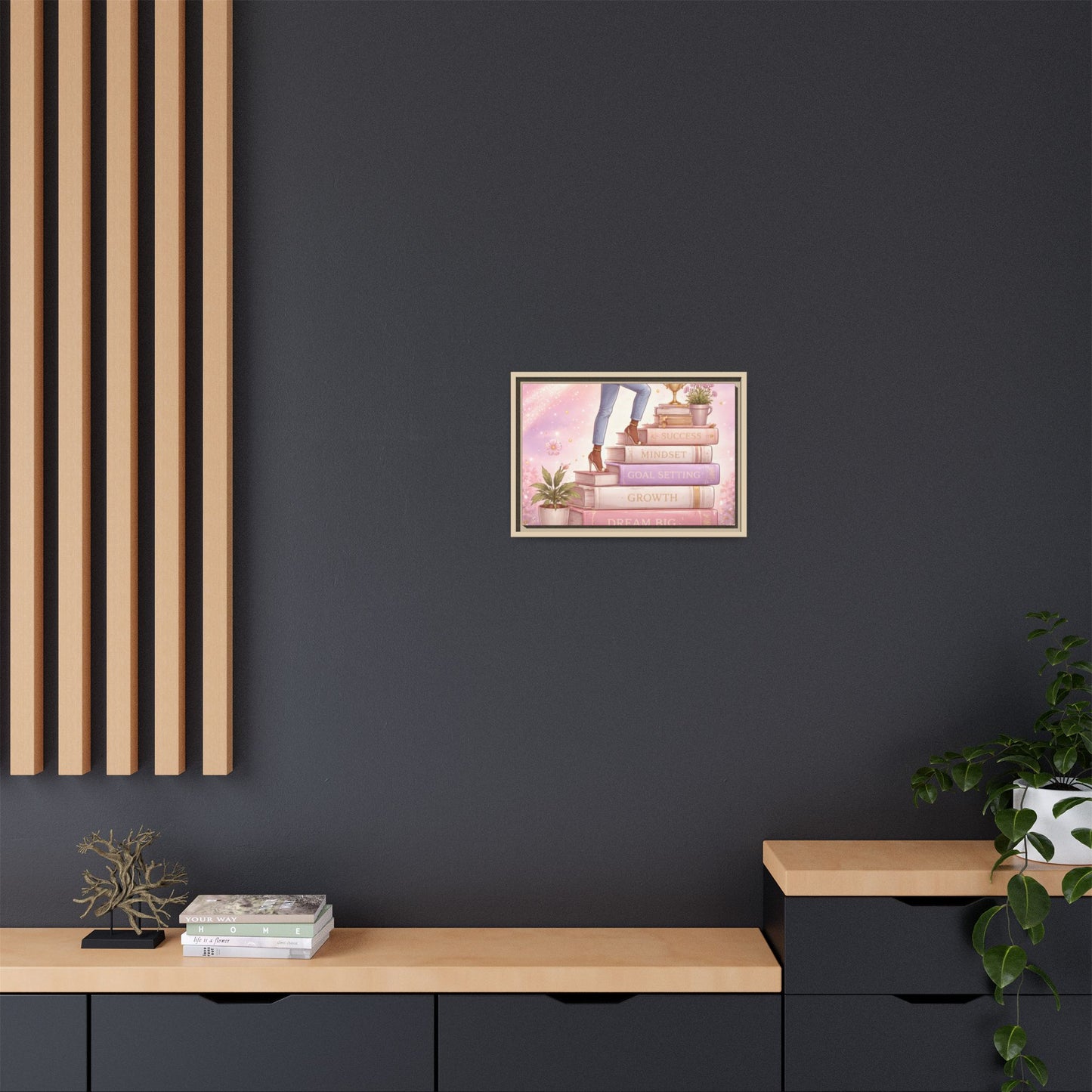 Dream Big Wall Art — Motivational Stacked Books Framed Canvas