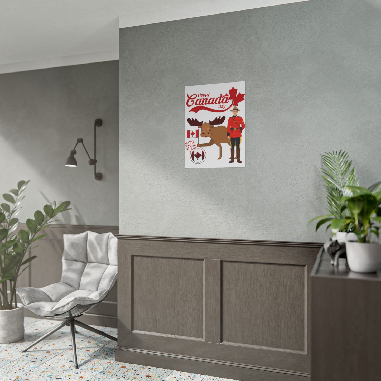 Canada Day Poster - Happy Canada Day Moose & Mountie Rolled Poster