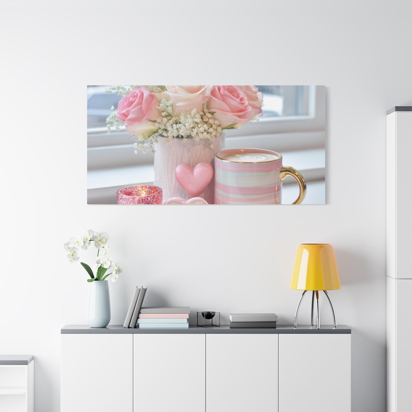 Pink Rose Bouquet with Mug Canvas