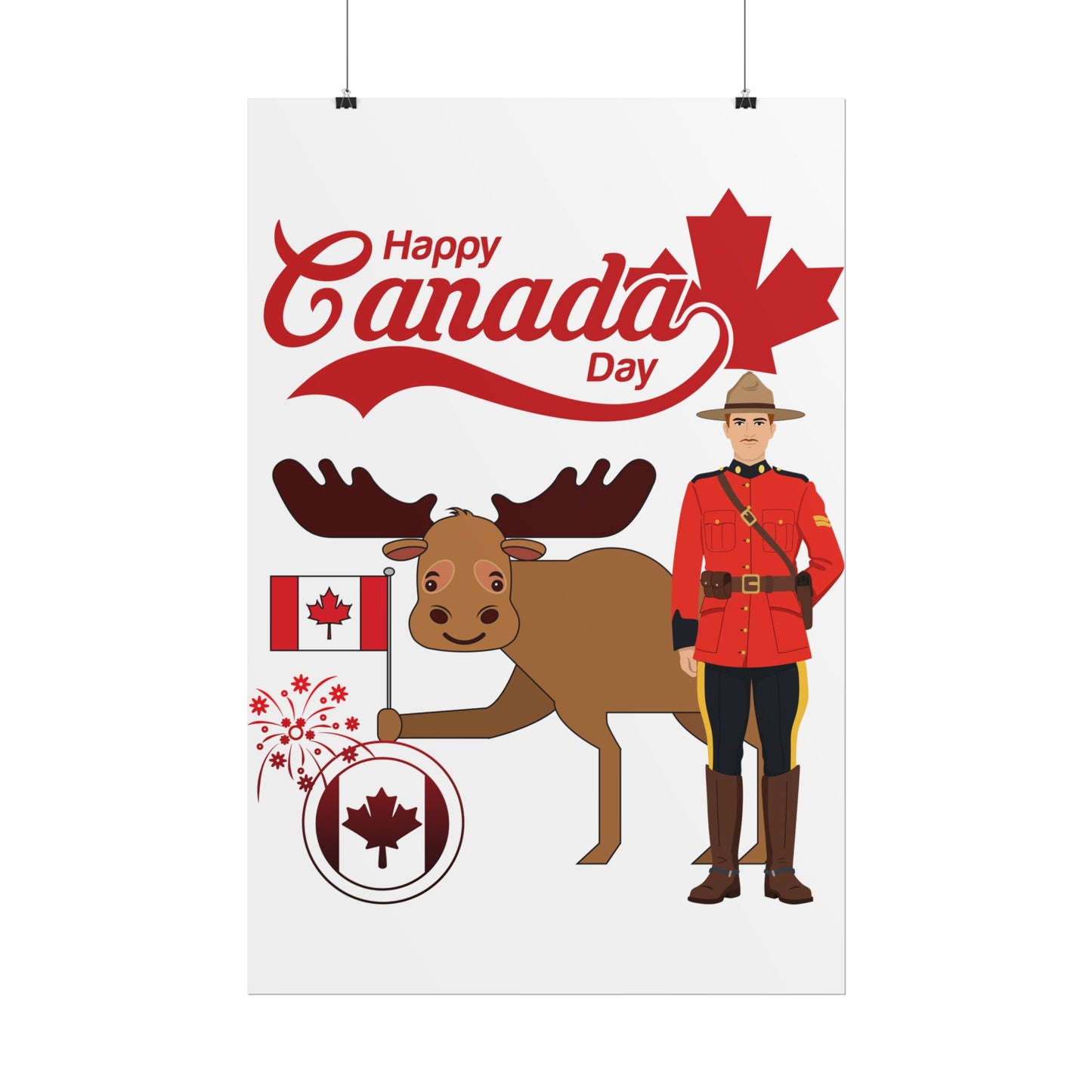 Canada Day Poster - Happy Canada Day Moose & Mountie Rolled Poster