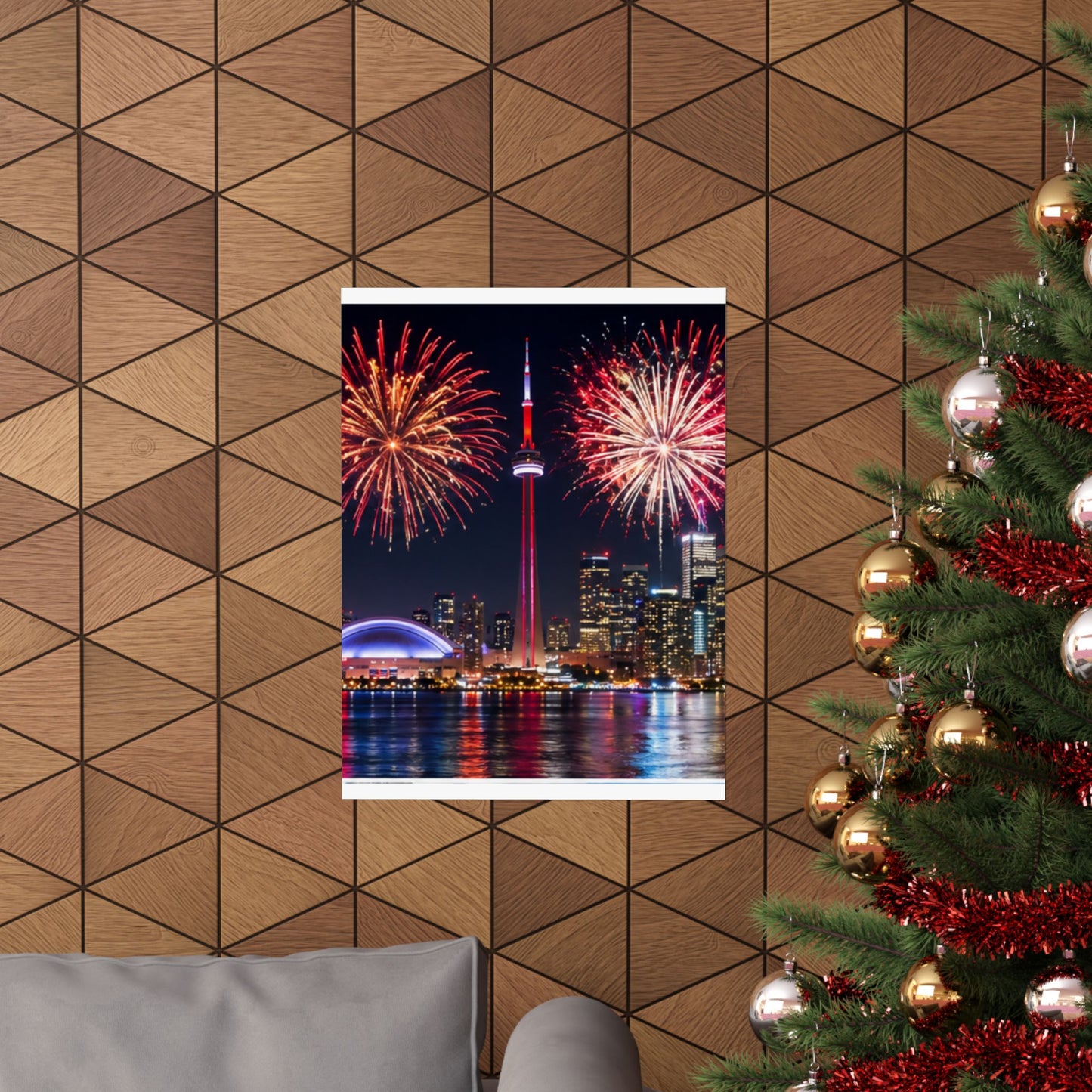 CN Tower Fireworks Matte Vertical Poster — Toronto Skyline Night Celebration Wall Art