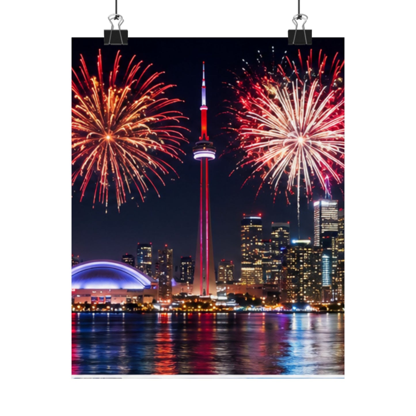 CN Tower Fireworks Matte Vertical Poster — Toronto Skyline Night Celebration Wall Art