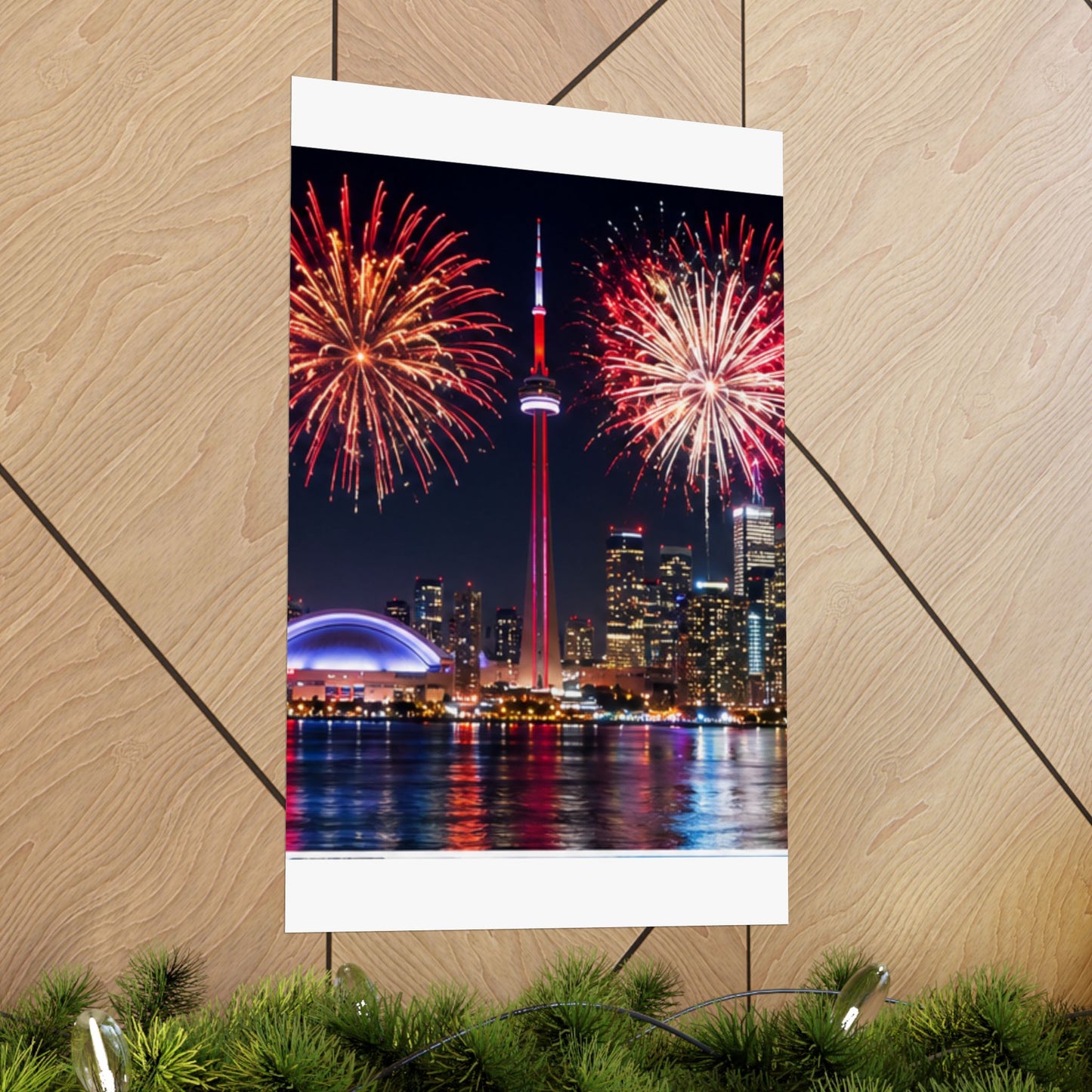 CN Tower Fireworks Matte Vertical Poster — Toronto Skyline Night Celebration Wall Art