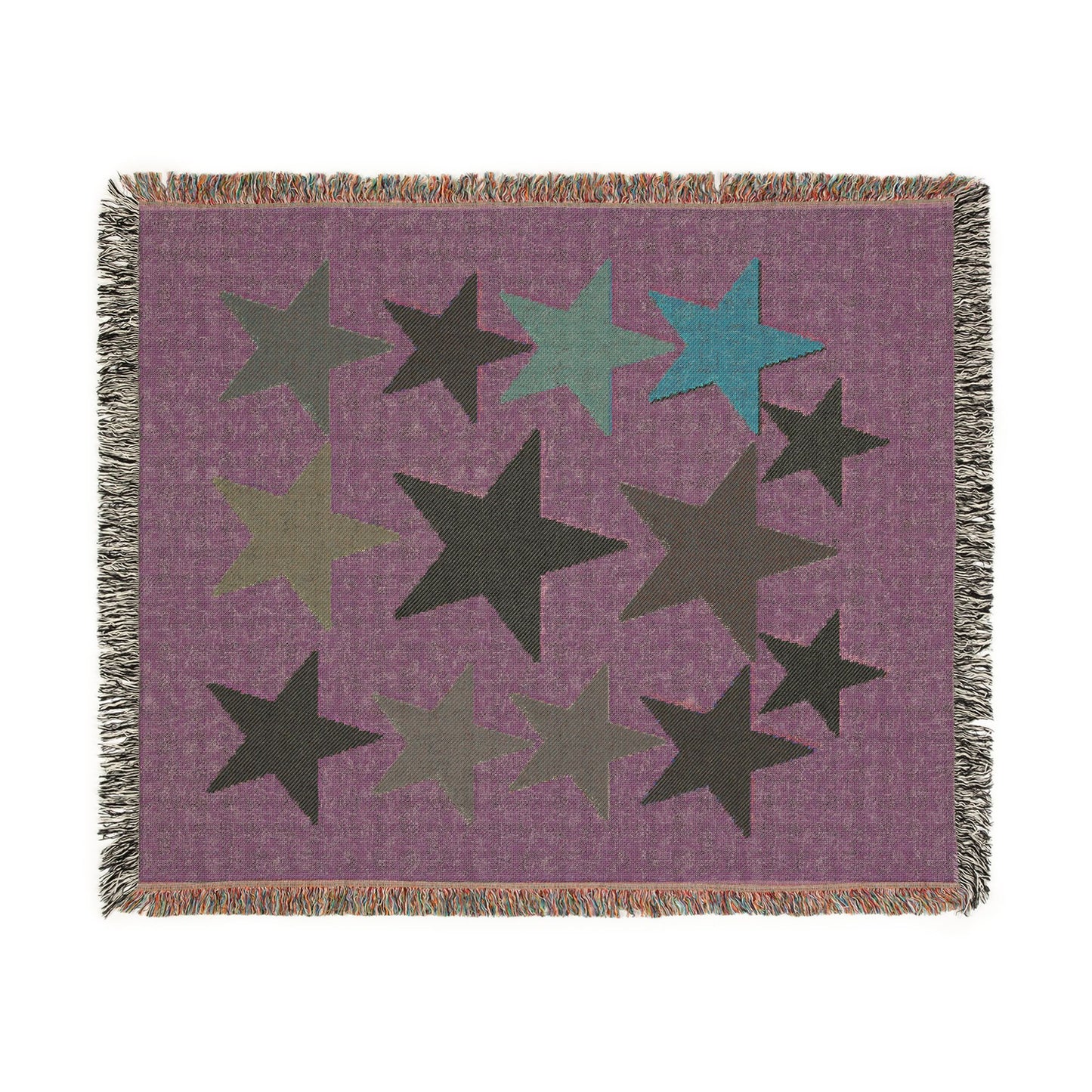 Multicolor Star Pattern Woven Blanket | Retro Celestial Throw