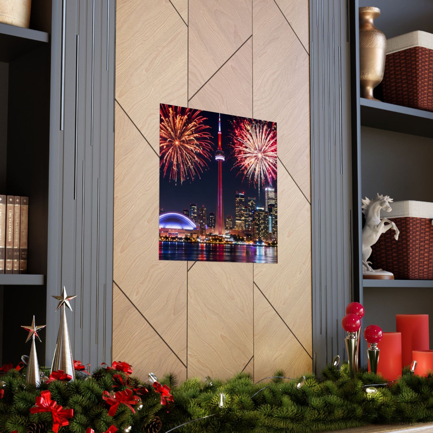 CN Tower Fireworks Matte Vertical Poster — Toronto Skyline Night Celebration Wall Art