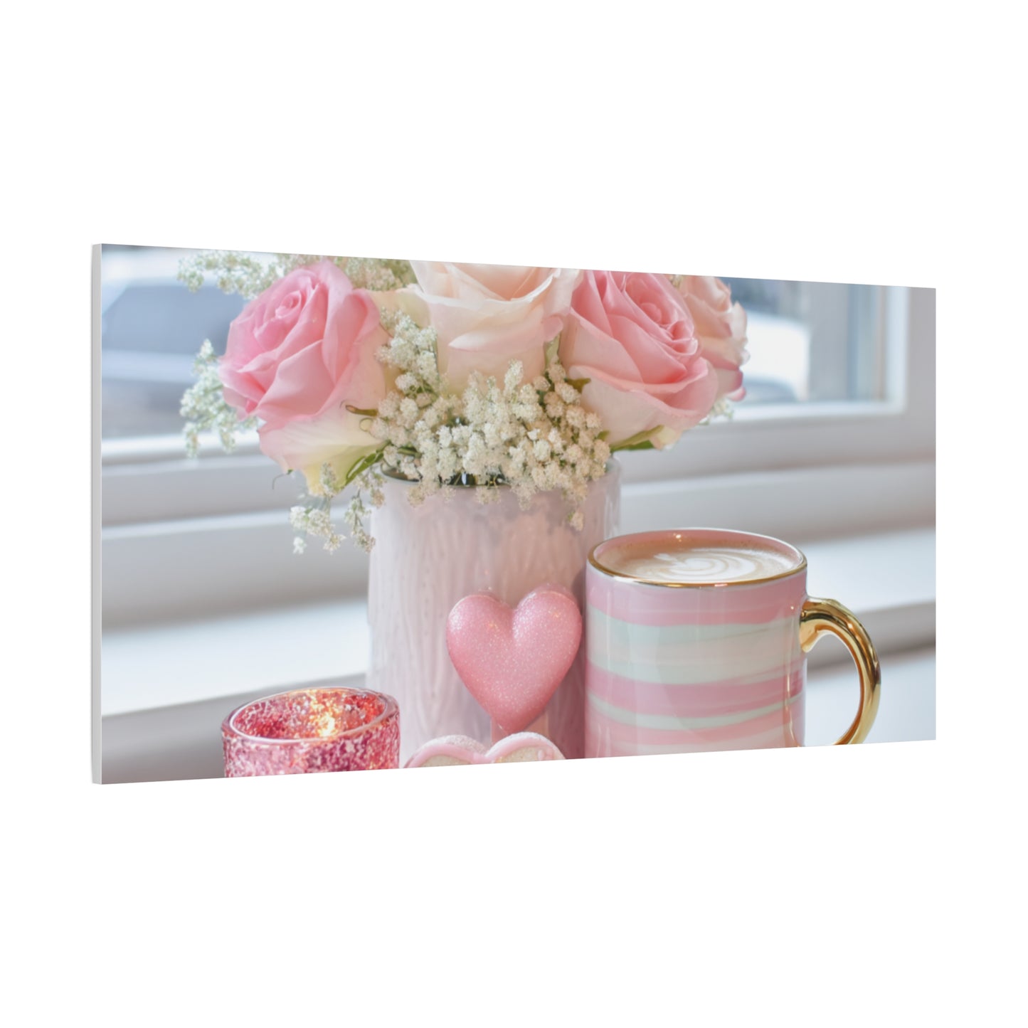 Pink Rose Bouquet with Mug Canvas
