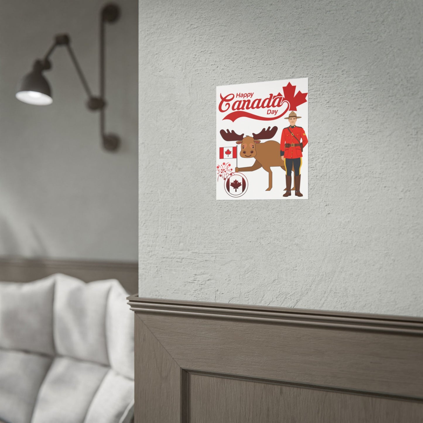 Canada Day Poster - Happy Canada Day Moose & Mountie Rolled Poster