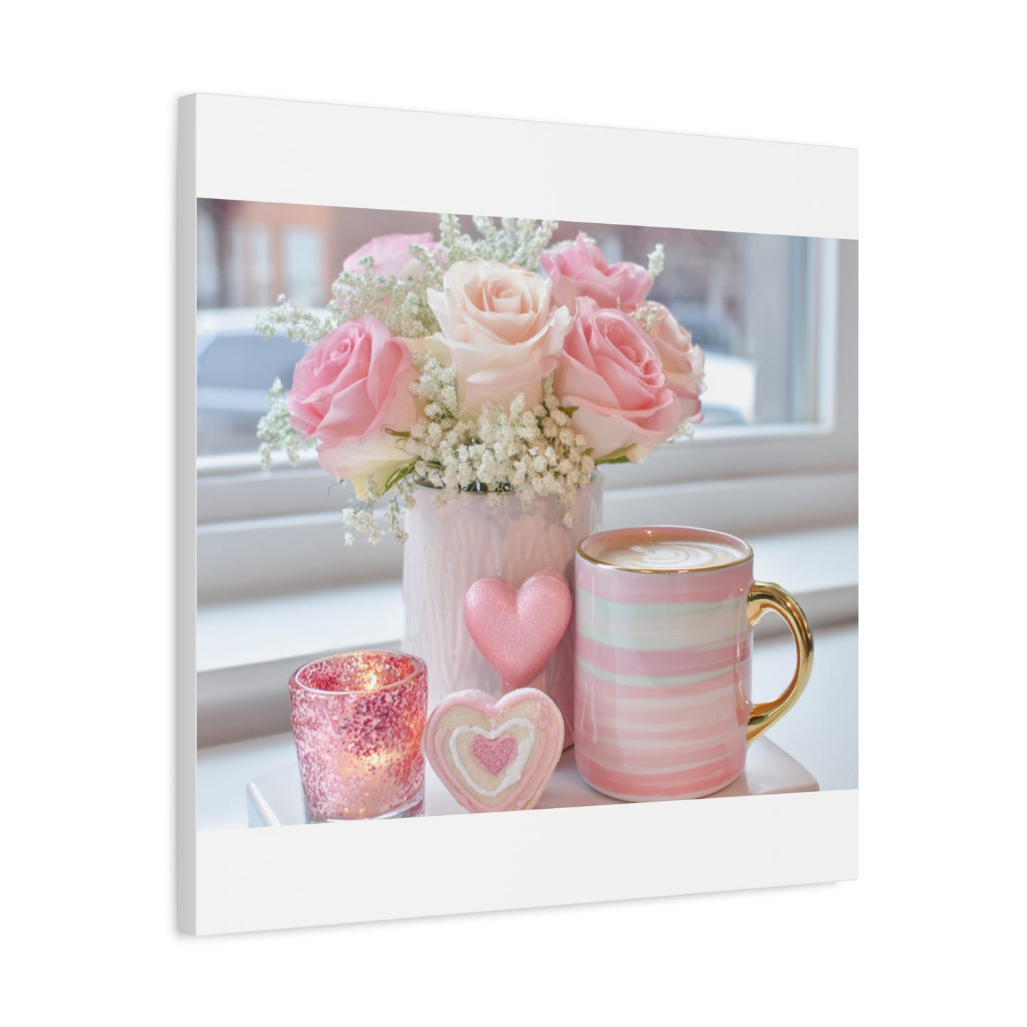 Pink Rose Bouquet with Mug Canvas