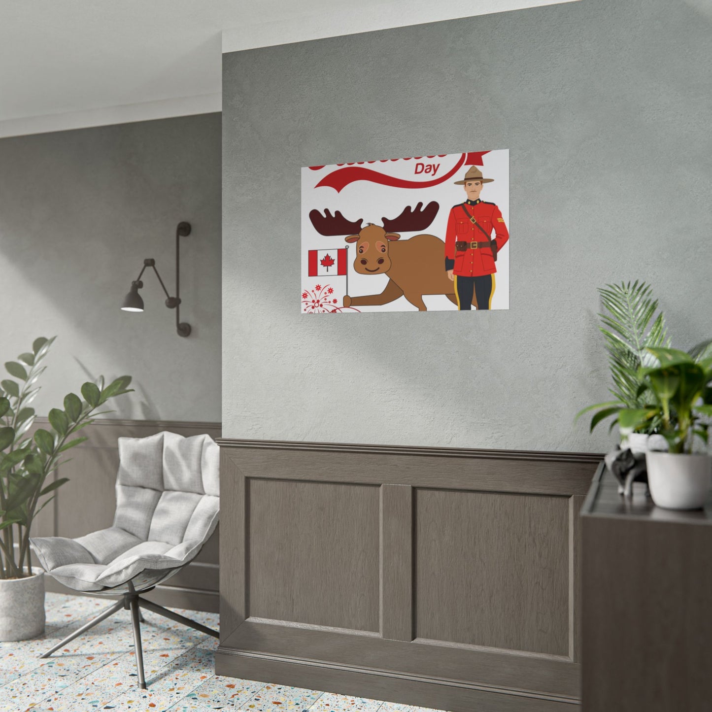 Canada Day Poster - Happy Canada Day Moose & Mountie Rolled Poster