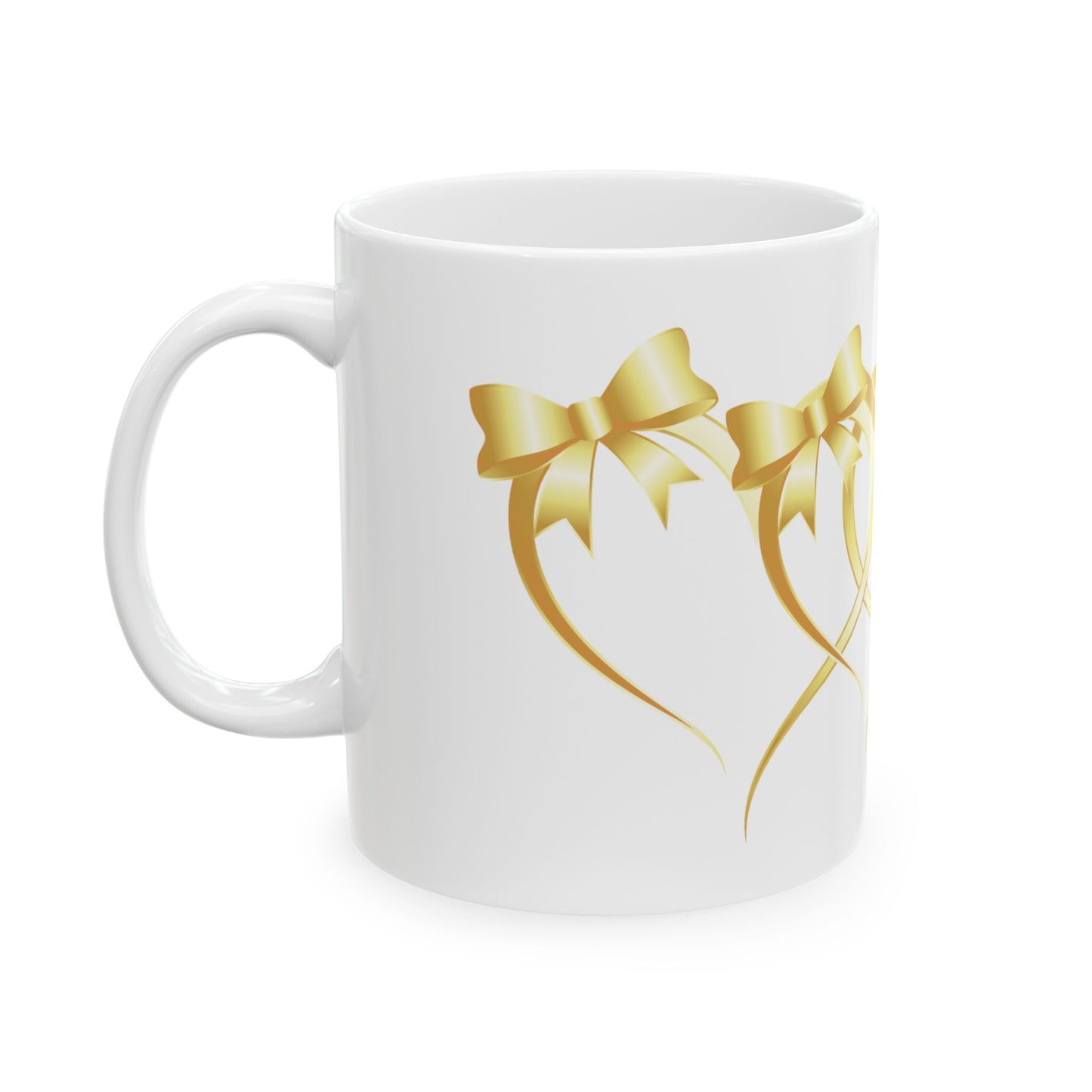 Gold Ribbon Heart Ceramic Mug — Elegant Wedding & Anniversary Gift (11oz, 15oz)